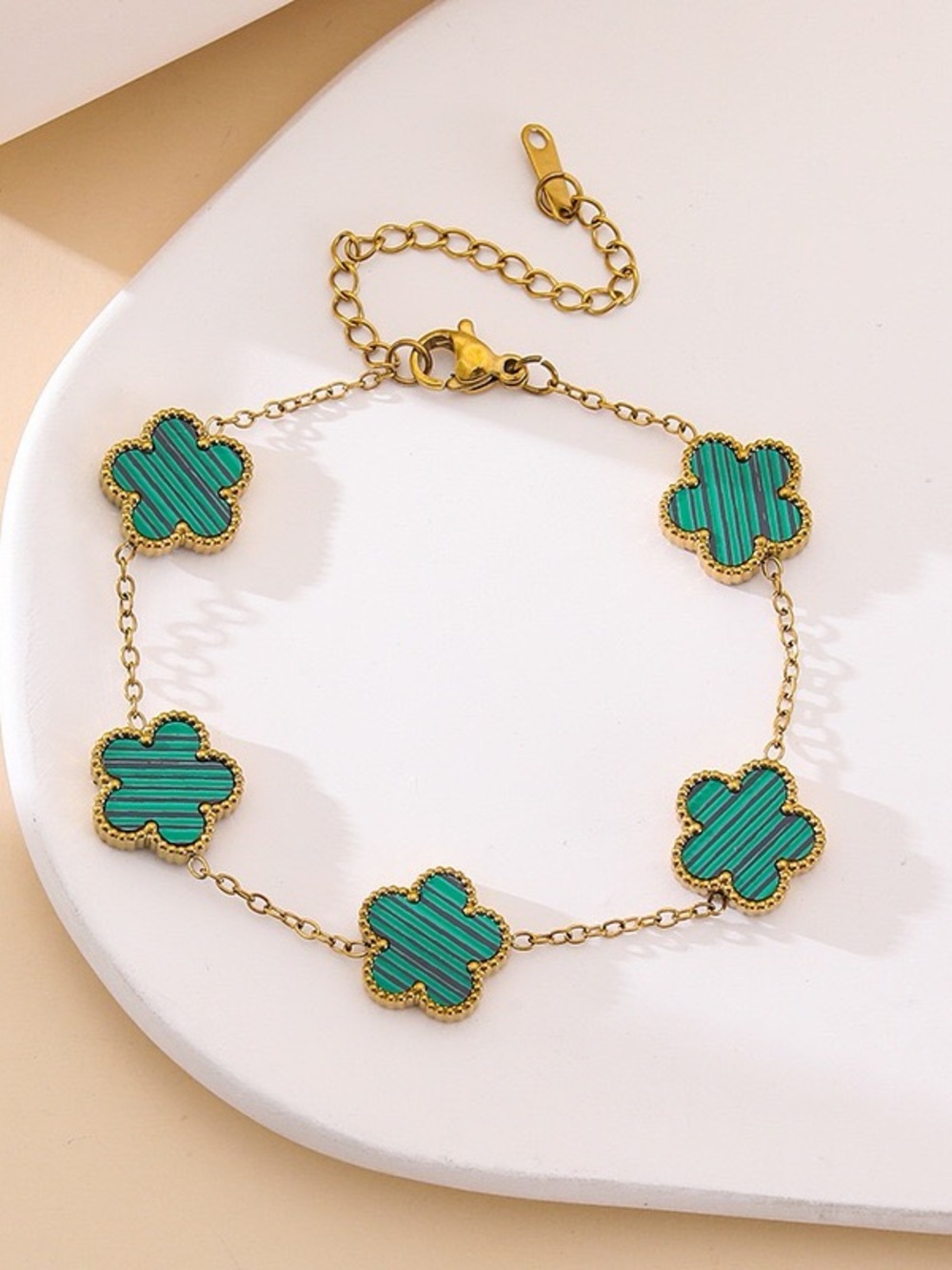 Gold Chain Bracelet with Green Clover Charms